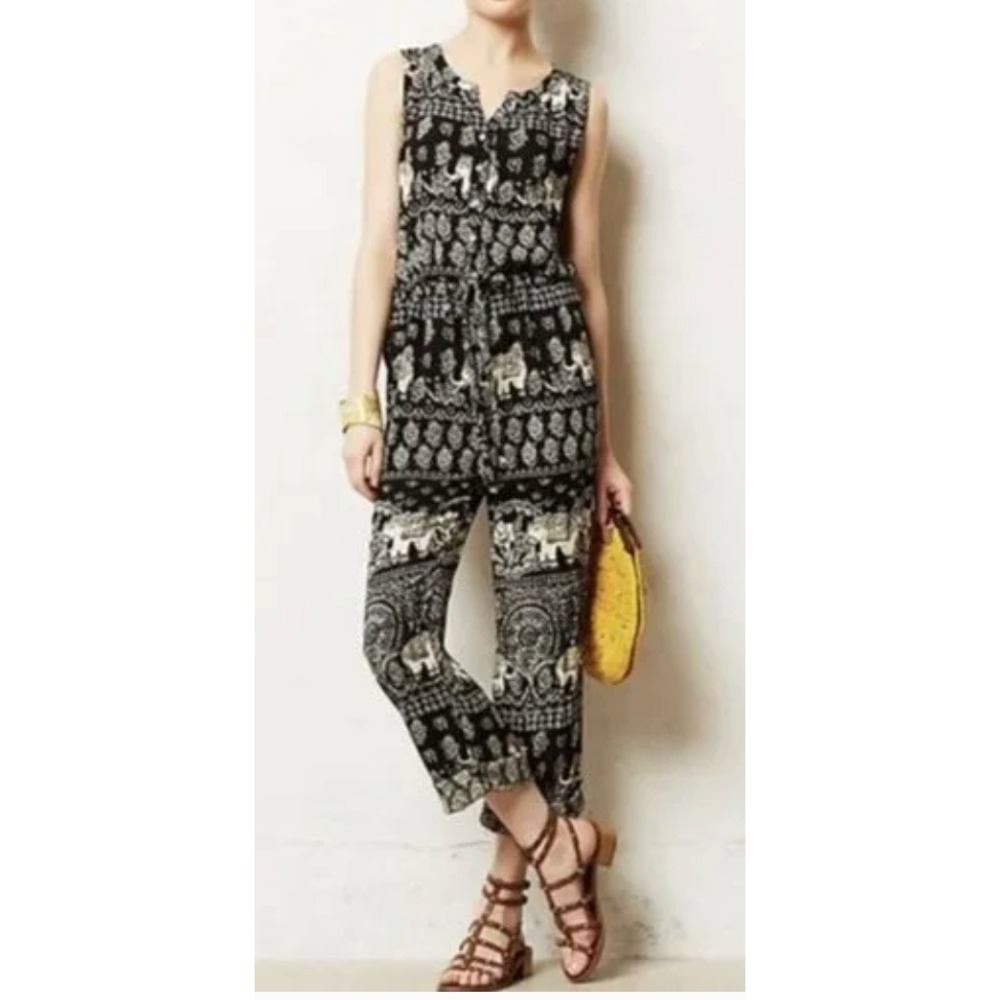 Anthropologie Lilka Boho Jumpsuit‎ Womens Small Black Elephant Indie Whimsigoth